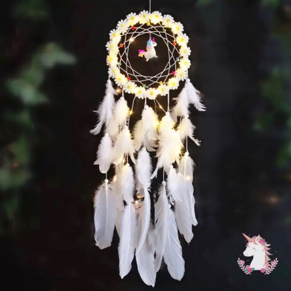 White Feather Dreamcatcher with Unicorn Accent